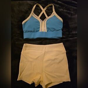 Ribbed Yellow and Blue Two-Piece Set